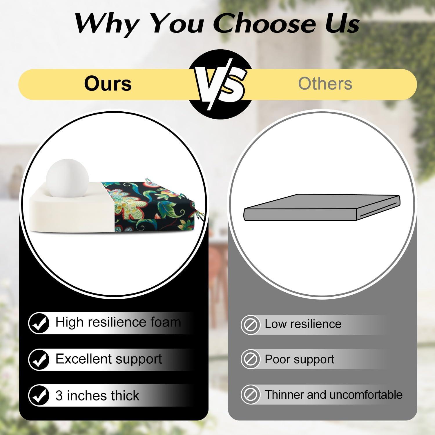 LOVTEX Outdoor Chair Cushions Set of 4, Waterproof Patio Chair Cushions with Ties, 18.5 x 16 x 3 inch, Khaki