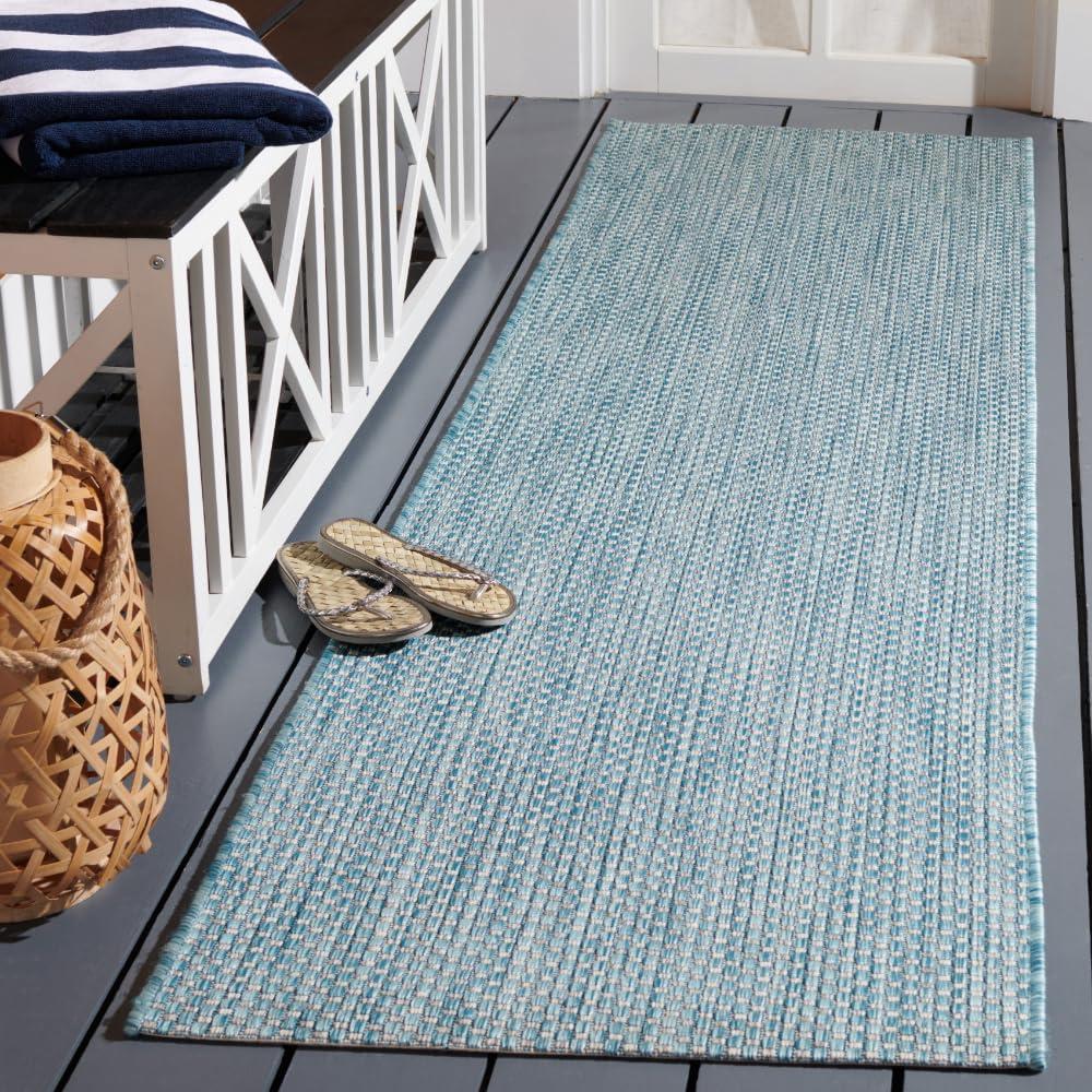 Courtyard CY8521 Power Loomed Indoor/Outdoor Runner Rug - Aqua/Grey - 2'3"x12' - Safavieh.