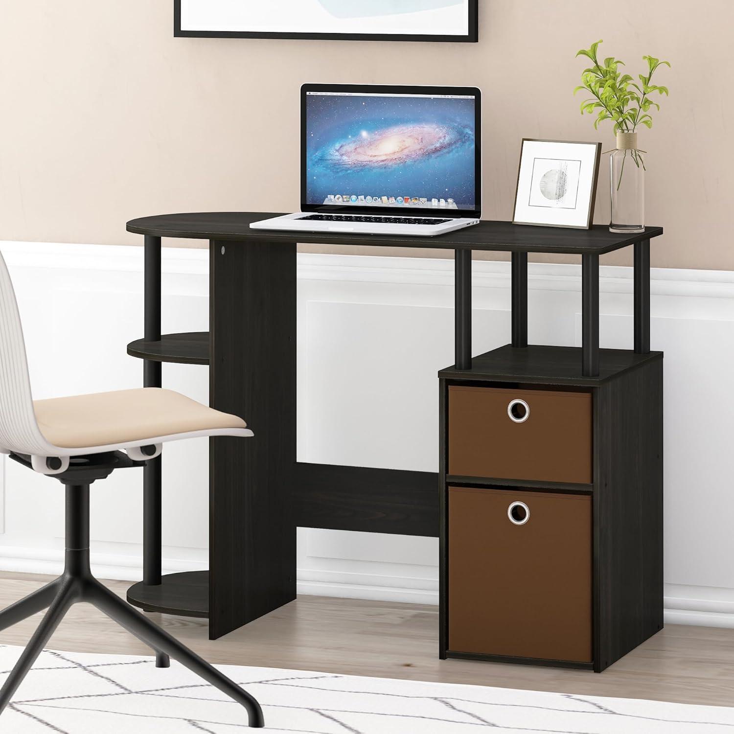 Espresso Composite Wood Study Desk with Drawer and Shelves