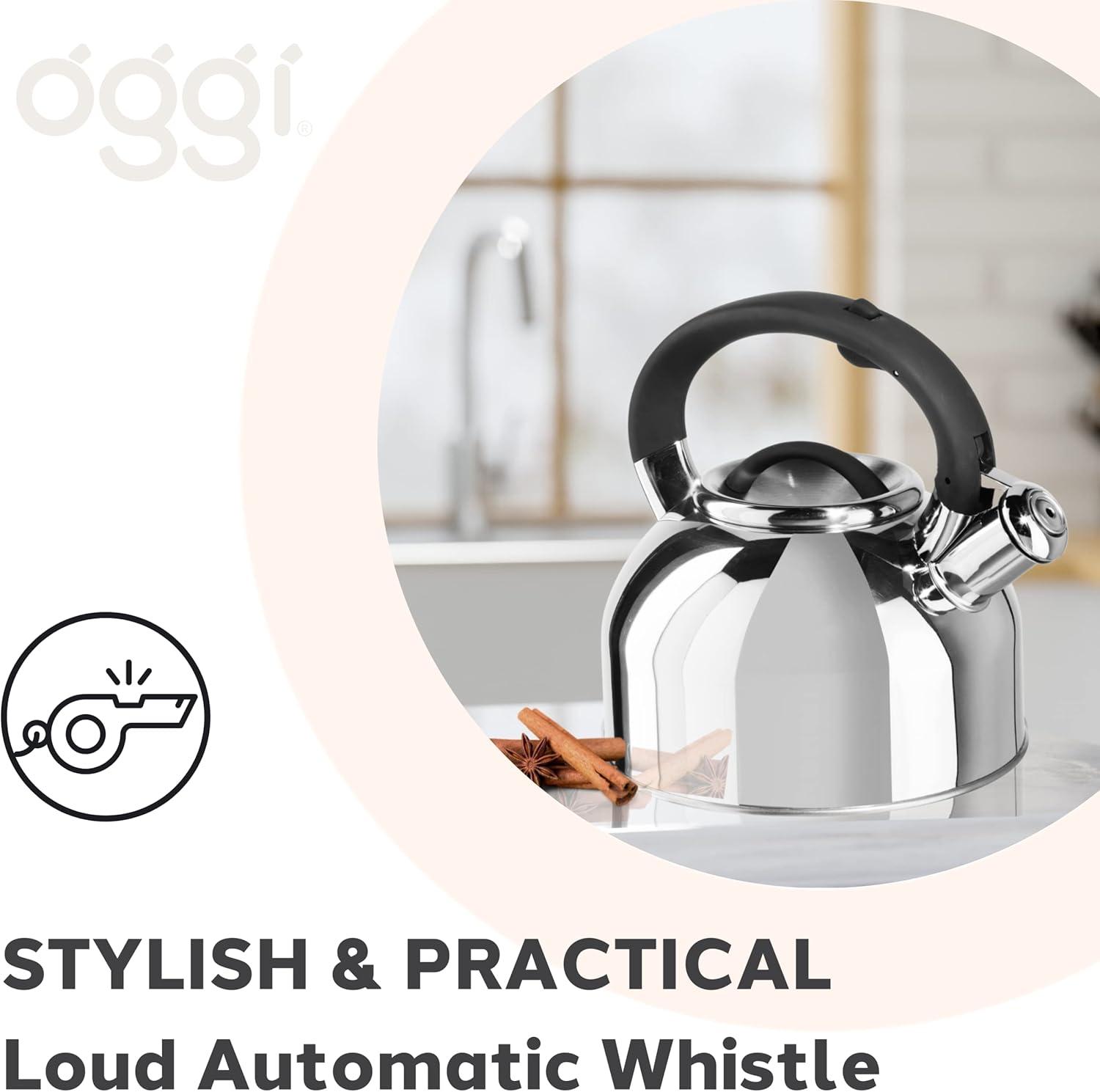 Oggi Brew Stainless Steel Whistling Tea Kettle (1.9 lt, 64 oz)