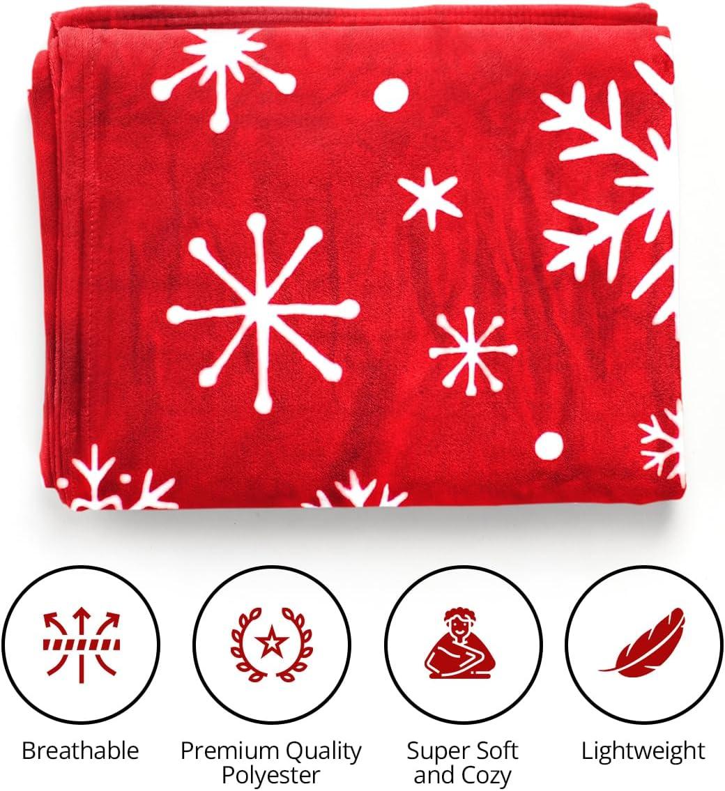 PAVILIA Holiday Festival Christmas Throw Blanket for Couch Bed Sofa, 50x60 (Snowflake Red)