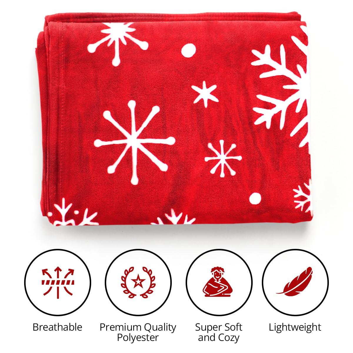 PAVILIA Holiday Festival Christmas Throw Blanket for Couch Bed Sofa, 50x60 (Snowflake Red)