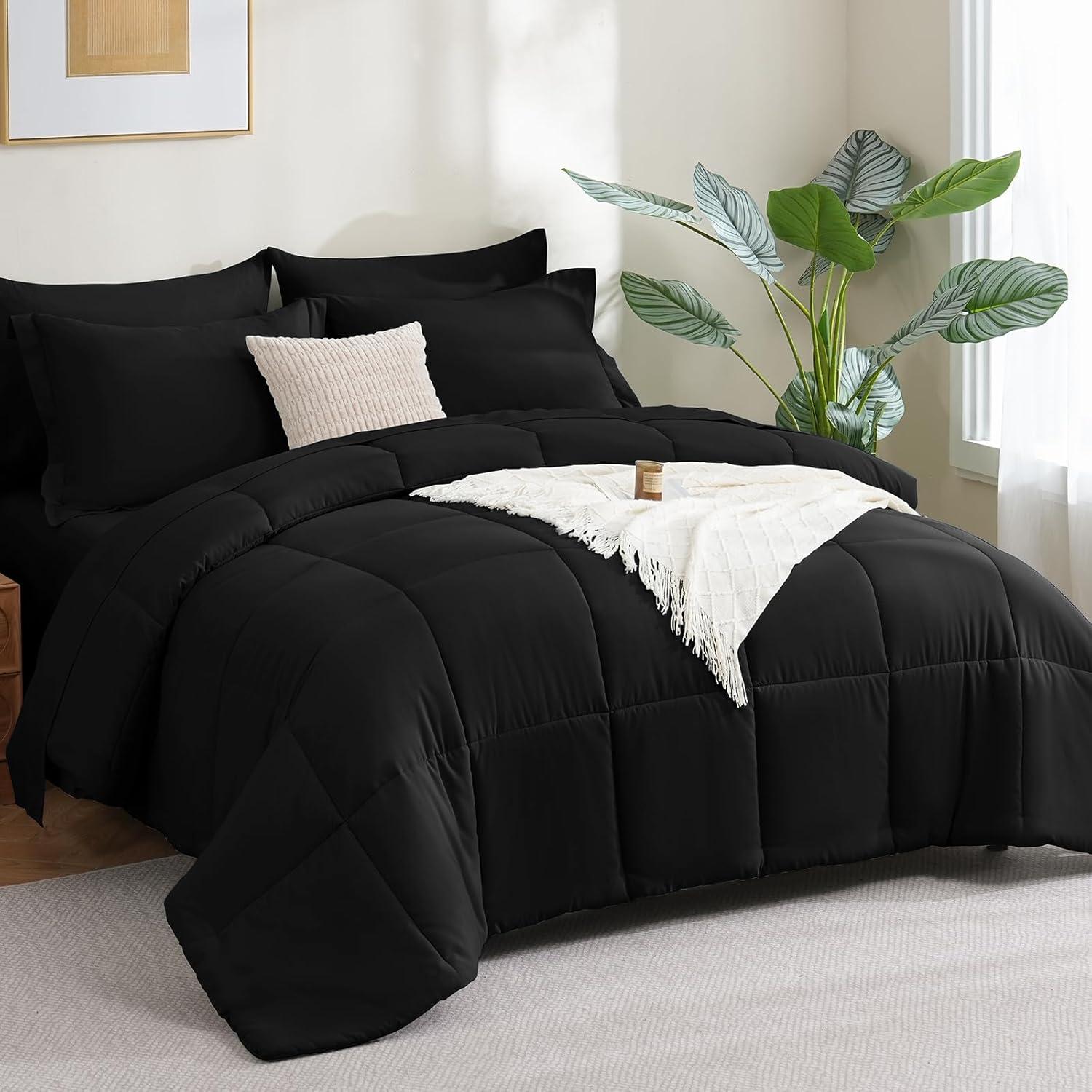 Black Microfiber Queen Down Alternative Bed in a Bag Set