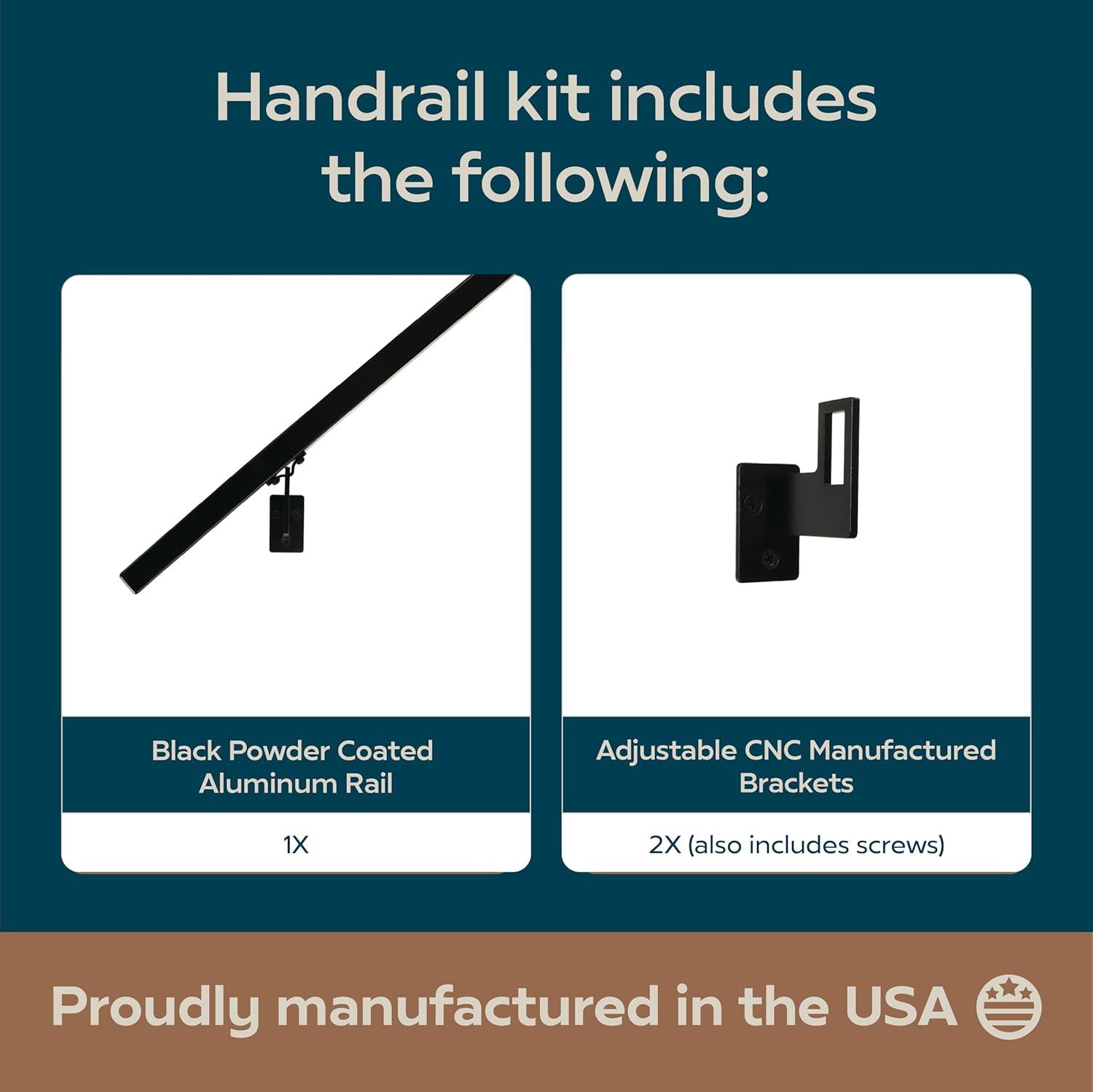 Modern Aluminum Handrail Grab Bar Kit, Adjustable Steel Brackets, Returns to Wall, Powder Coat