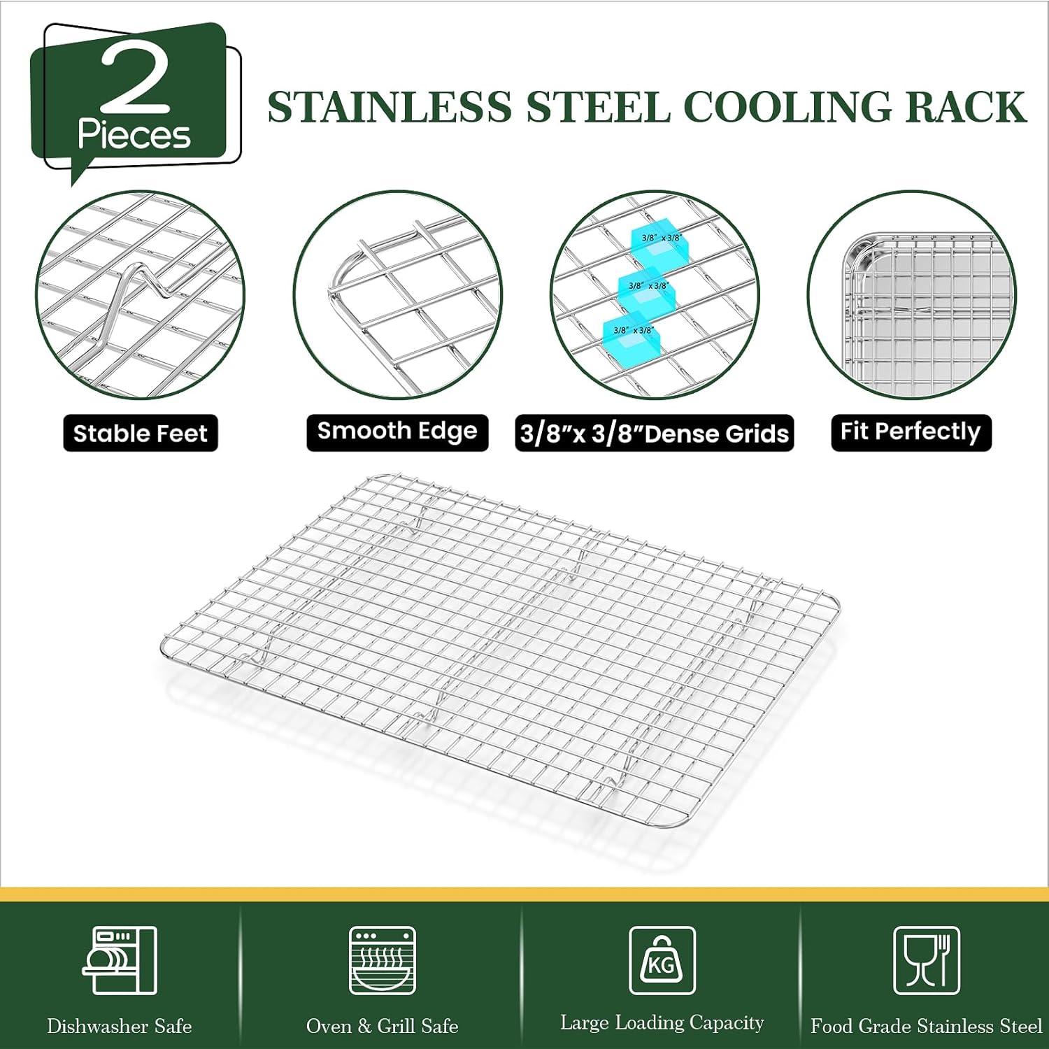 Baking Sheet with Wire Rack, Stainless Steel Cookie Sheet Pan Set, Non Stick Baking Pans with Cooling Rack for Oven Cooking, 15.9 x 12 x 1 inch 4 Pcs