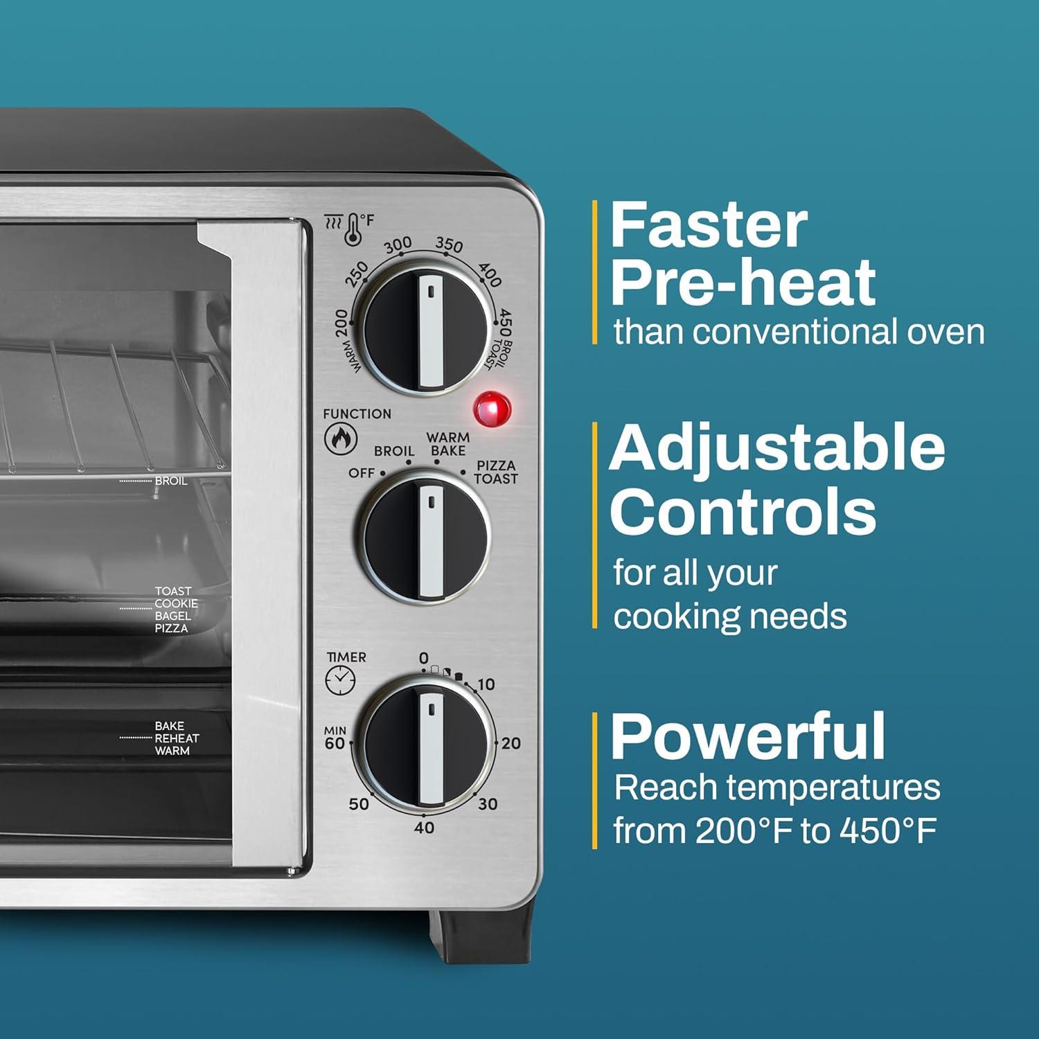 Elite Gourmet ETO2530M New Double French Door Toaster Oven fits 12" Pizza, Stainless Steel
