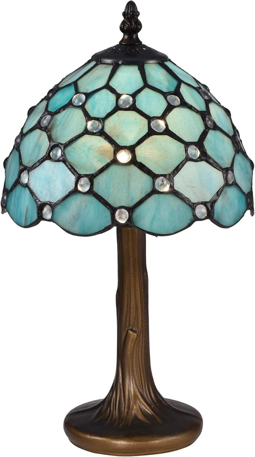 Castle Point Antique Bronze Stained Glass Tree Trunk Base Table Lamp