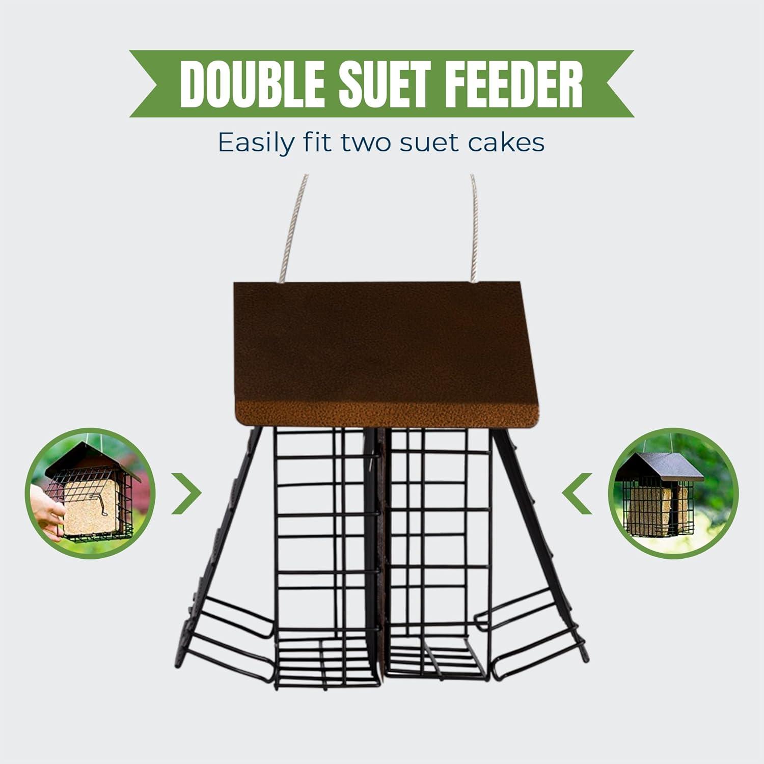 MEKKAPRO Suet Feeder with Hanging Metal Roof, Two Suet Capacity.