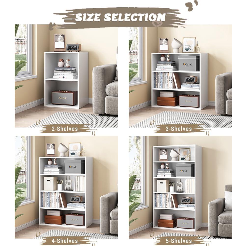 Basic Open Shelf Bookcase - 4-Tier Wooden Cube Storage Shelves Split Bookshelf, White