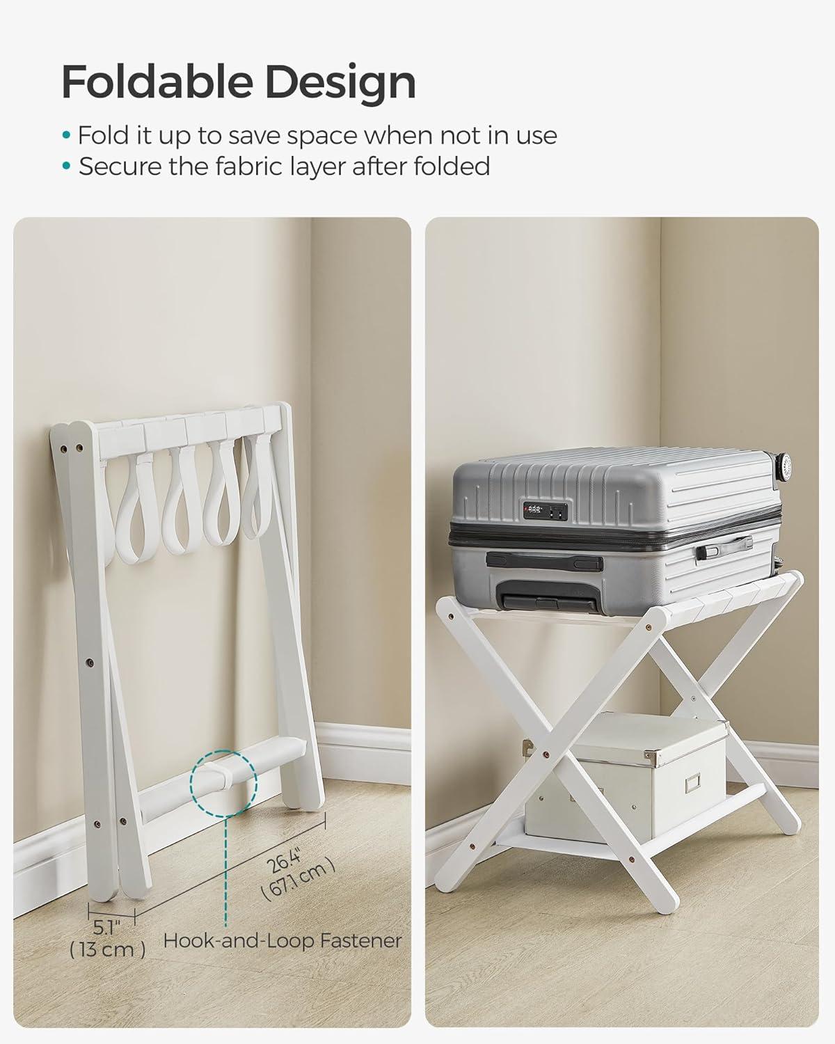 Bisiot Luggage Rack, Folding Suitcase Stand With Storage Shelf Holds Up To 131 Lb