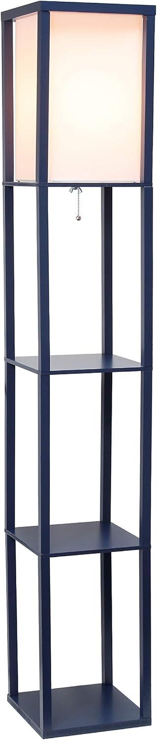 Simple Designs Floor Lamp Etagere Organizer Storage Shelf with Linen Shade, Navy