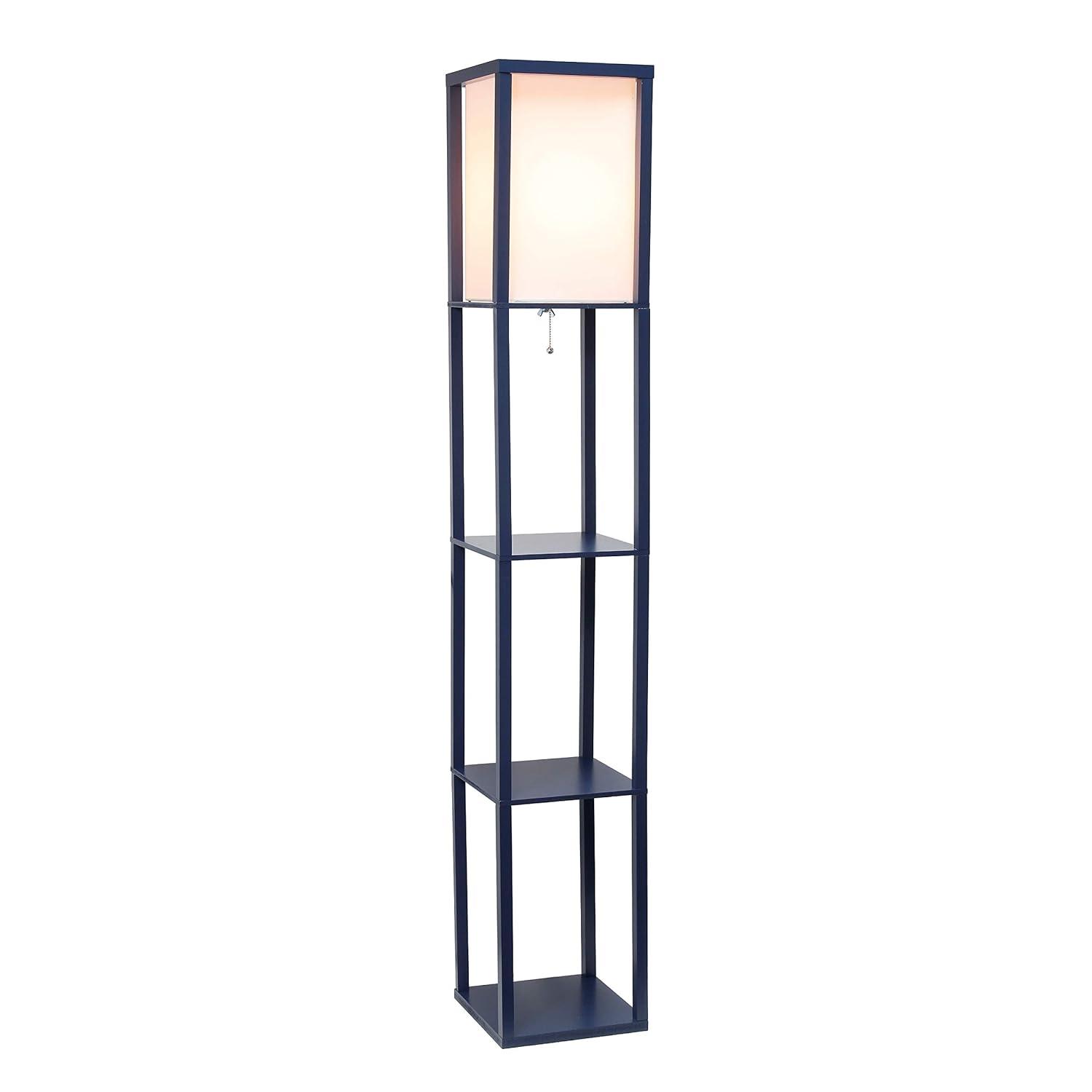 Simple Designs Floor Lamp Etagere Organizer Storage Shelf with Linen Shade, Navy