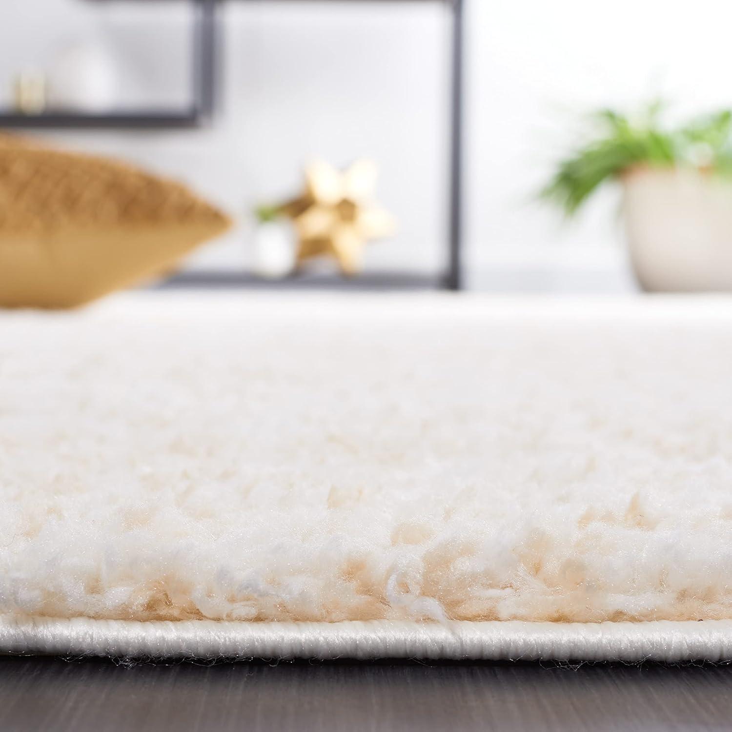SAFAVIEH Berber Torvald Abstract Polyester Shag Area Rug, Ivory/Beige, 4'5" x 4'5" Round