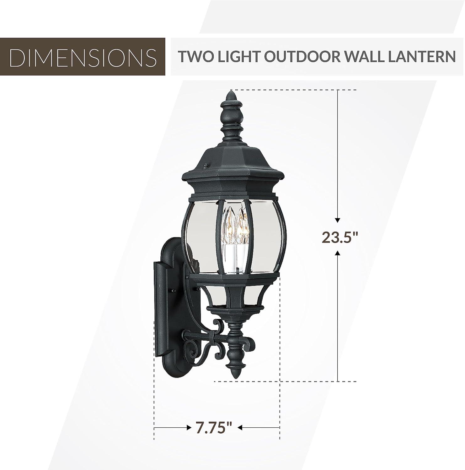 Black 24-Inch Outdoor Wall Lantern with Clear Glass