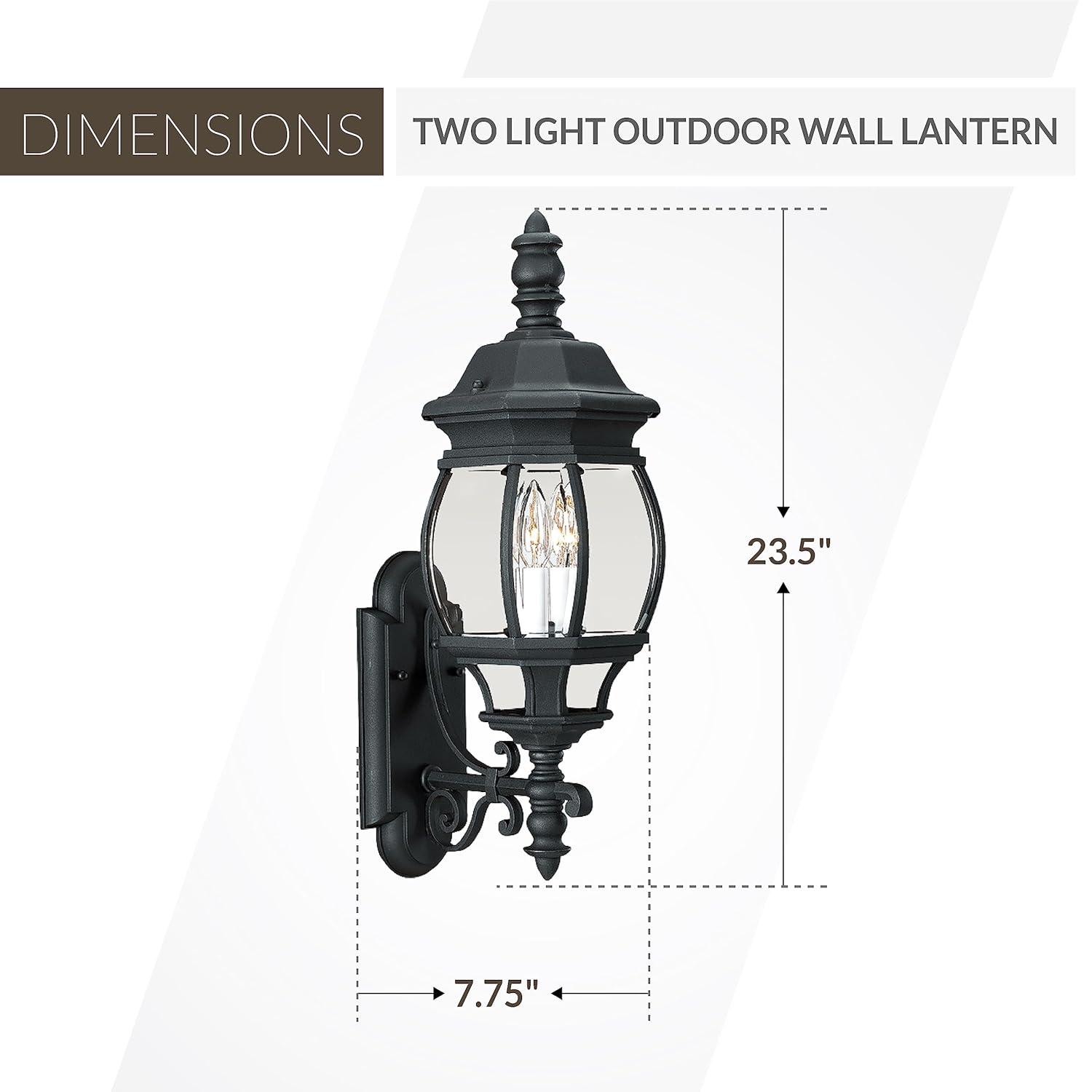 Black 24-Inch Outdoor Wall Lantern with Clear Glass