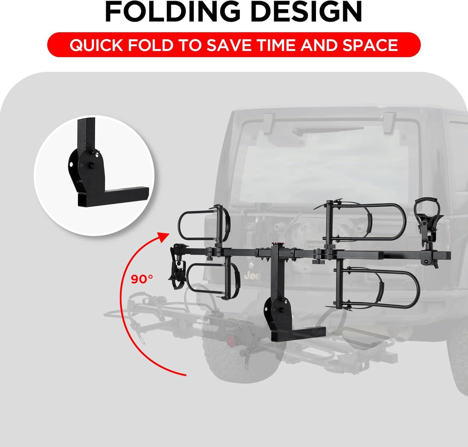 Young Electric Bike Rack 200lb Capacity Alloy Steel Hitch Mount Style for Cars Trucks SUVs RV, fits Bikes with up to 5-inch Fat Tire Carrier Rack, with 2'' Receiver