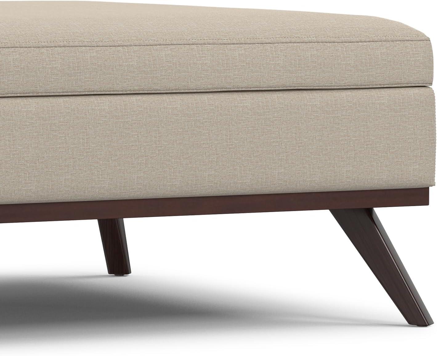 Simpli Home Owen 34"W Upholstered Coffee Table Storage Ottoman with Lift Top and Solid Wood Legs