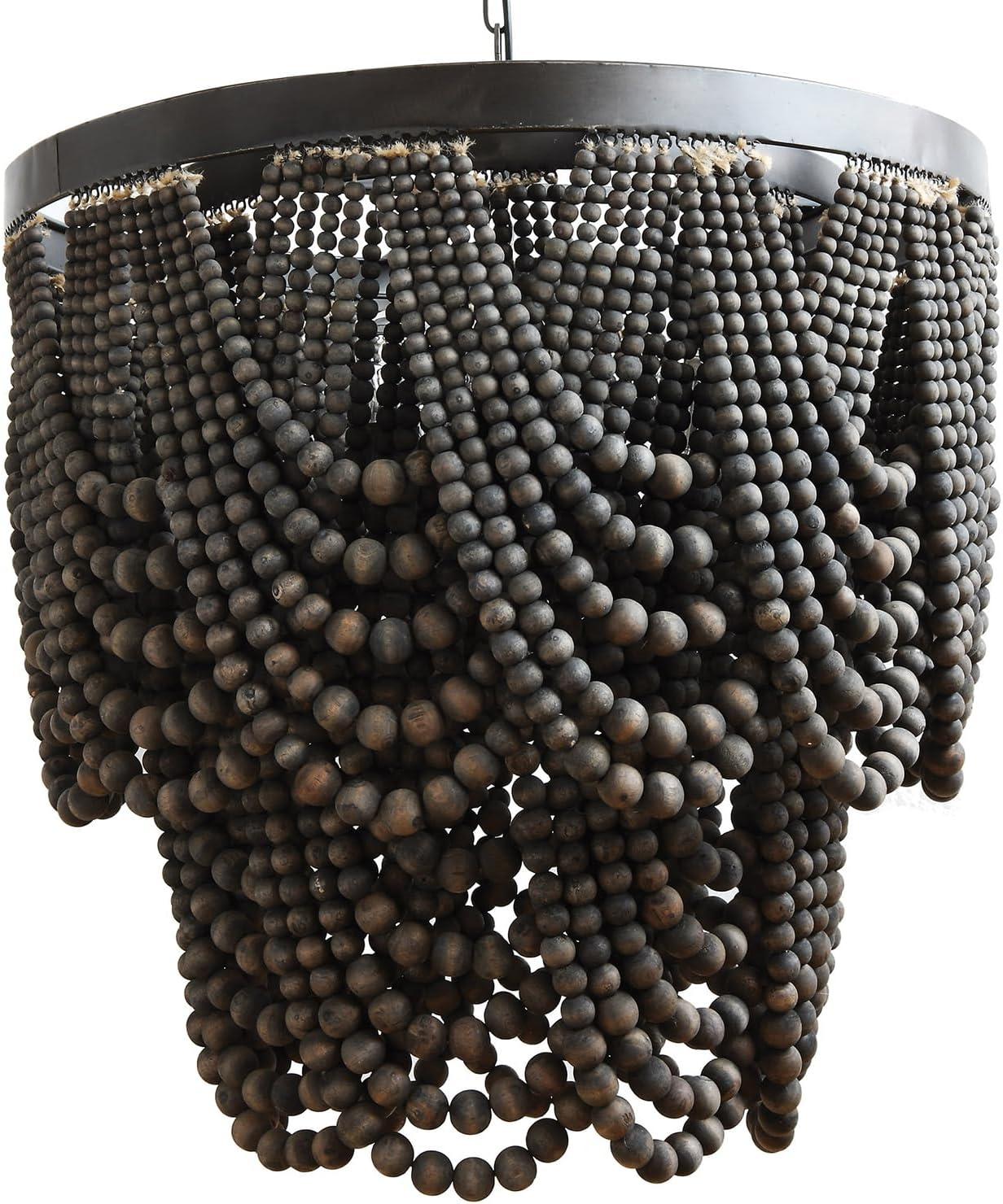 Creative Co-Op 2-Tier Draped Wood Bead Chandelier, Black