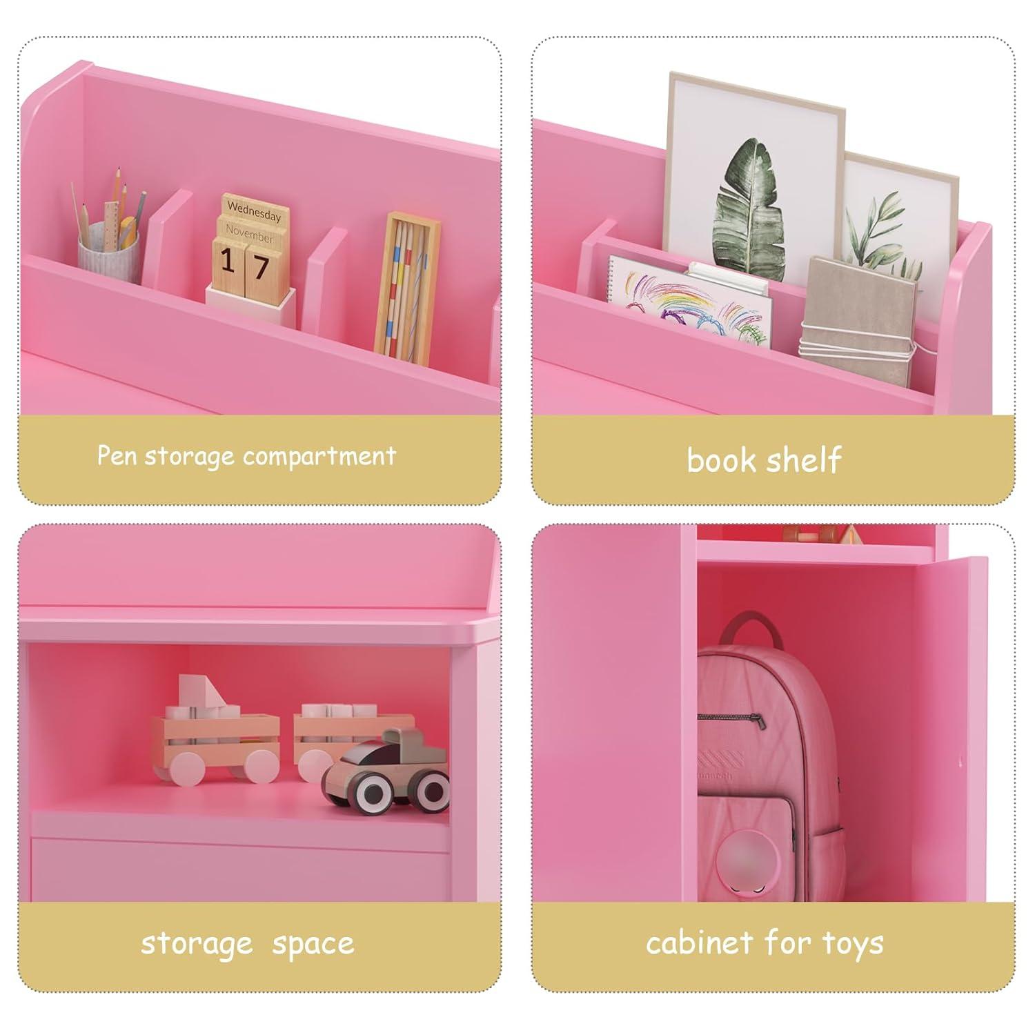 Danolapsi Kids Study Desk with Chair,Study Desk with Hutch,Storage Cabinet,Kids Desk and Chair Set,Wooden Children Study Table,Student Writing Desk Computer Workstation for Kids Bedroom & Study Room