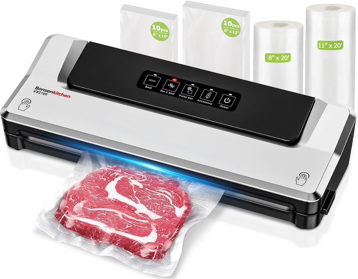 Bonsenkitchen Multi-Functional Food Vacuum Sealer with Globefish Technology for High-Speed Continuous Working, Vacuum Bags & Accessory Hose, Black