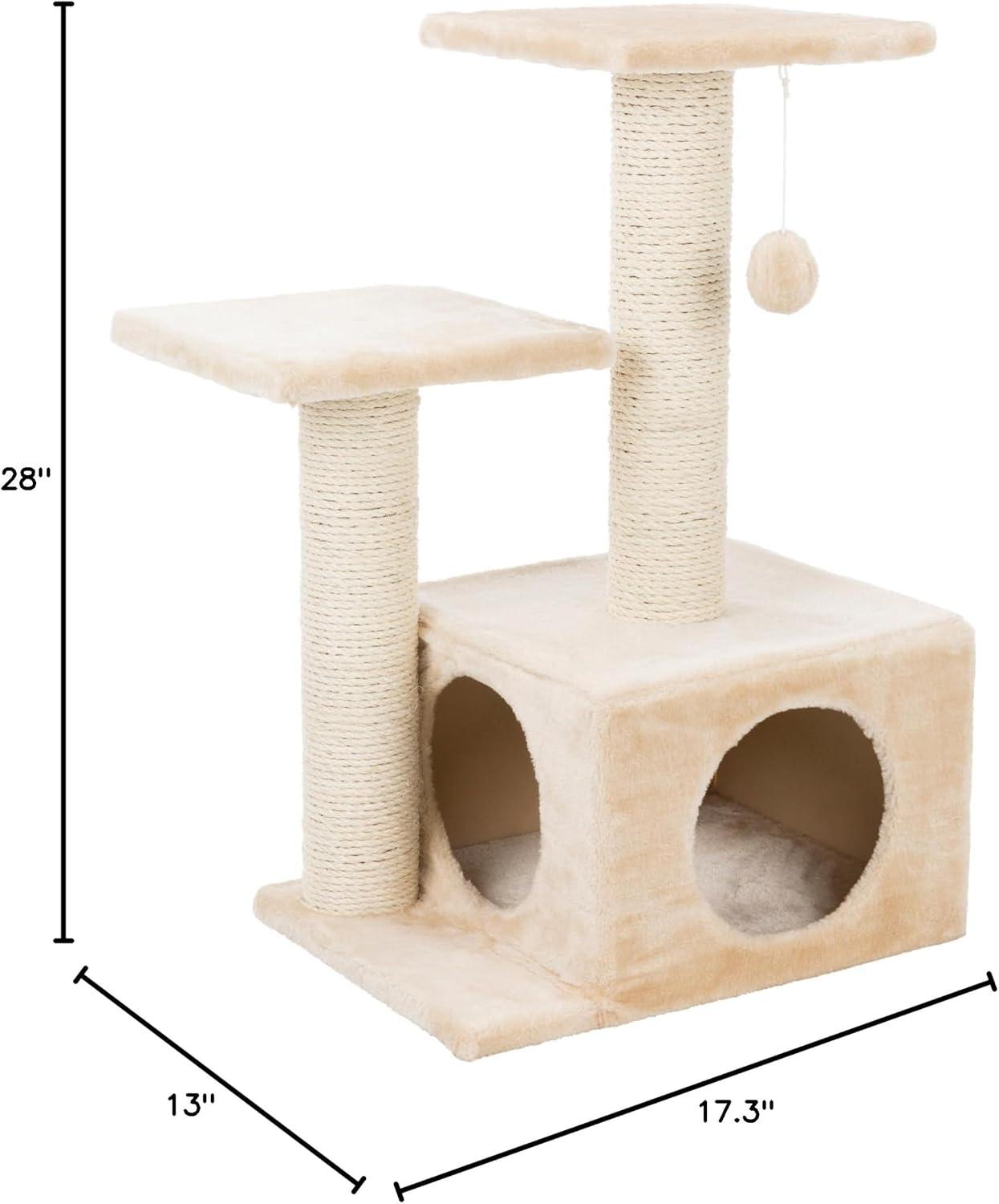 TRIXIE Valencia Plush & Sisal 3-Level 28" Cat Tree with Scratching Posts & Condo, Beige