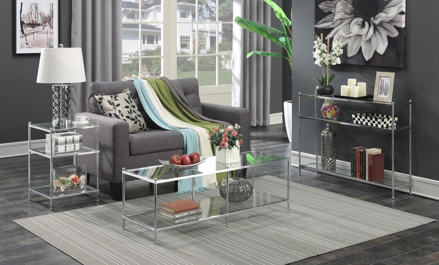 Chrome and Glass 3-Tier Modern End Table