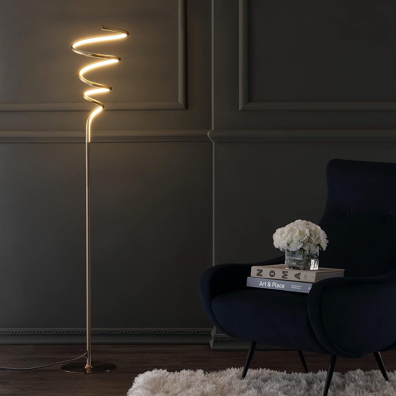 JONATHAN Y JYL7027A Scribble 60.5" Modern Dimmable Metal Integrated LED Floor Lamp, Contemporary, Minimalist, Glam for living room, dinning room, bedroom, office, Chrome