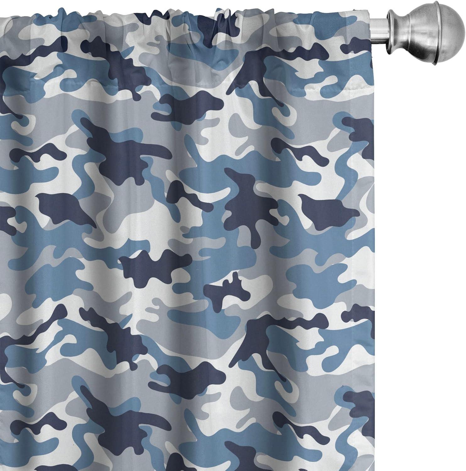 Ambesonne Camouflage Curtains, Soft Colors Design, Pair of 28"x63", Slate Blue Indigo Grey