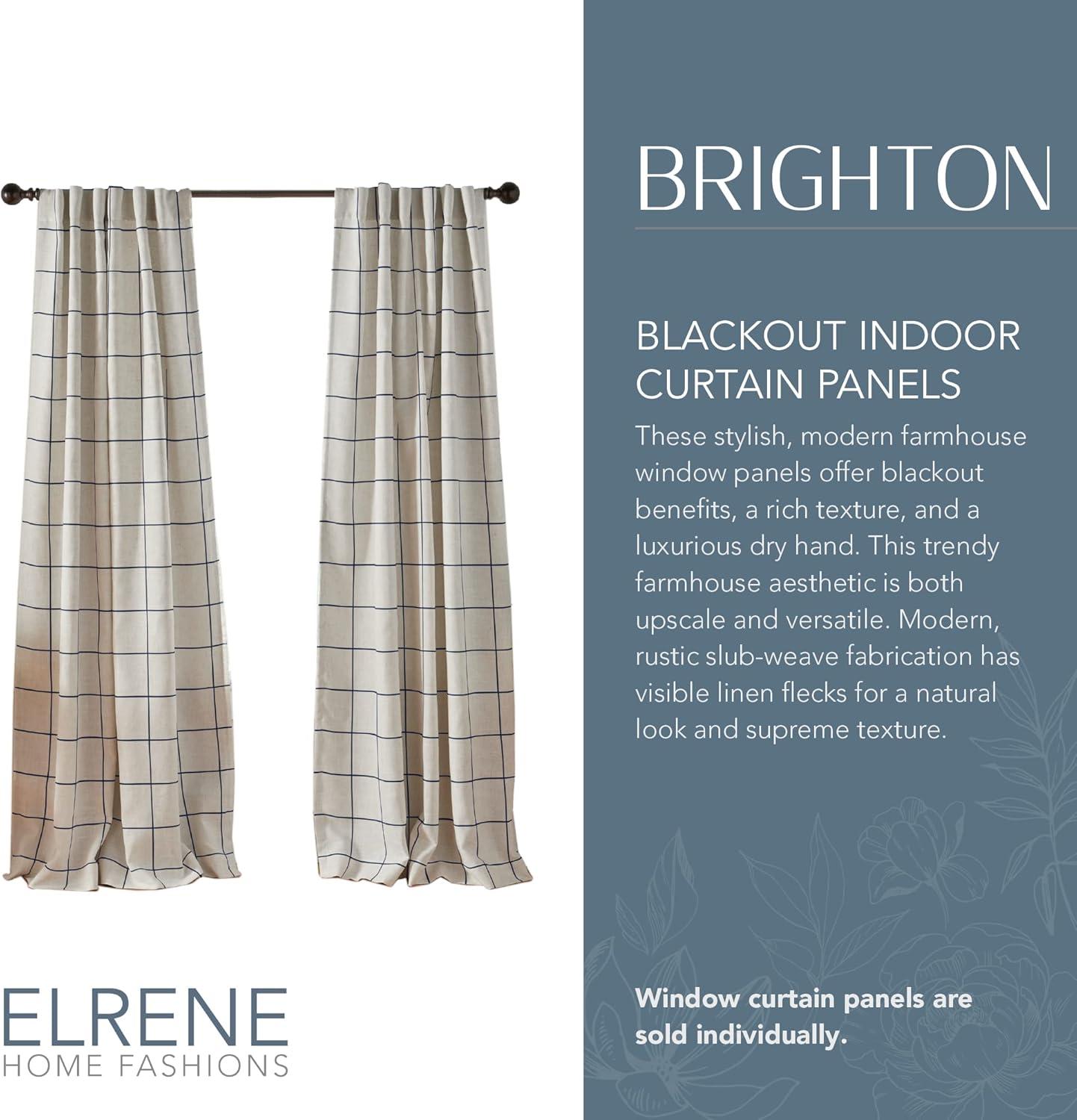 Elrene Brighton Windowpane Plaid Lined Room Darkening Single Window Curtain Panel  - Elrene Home Fashions