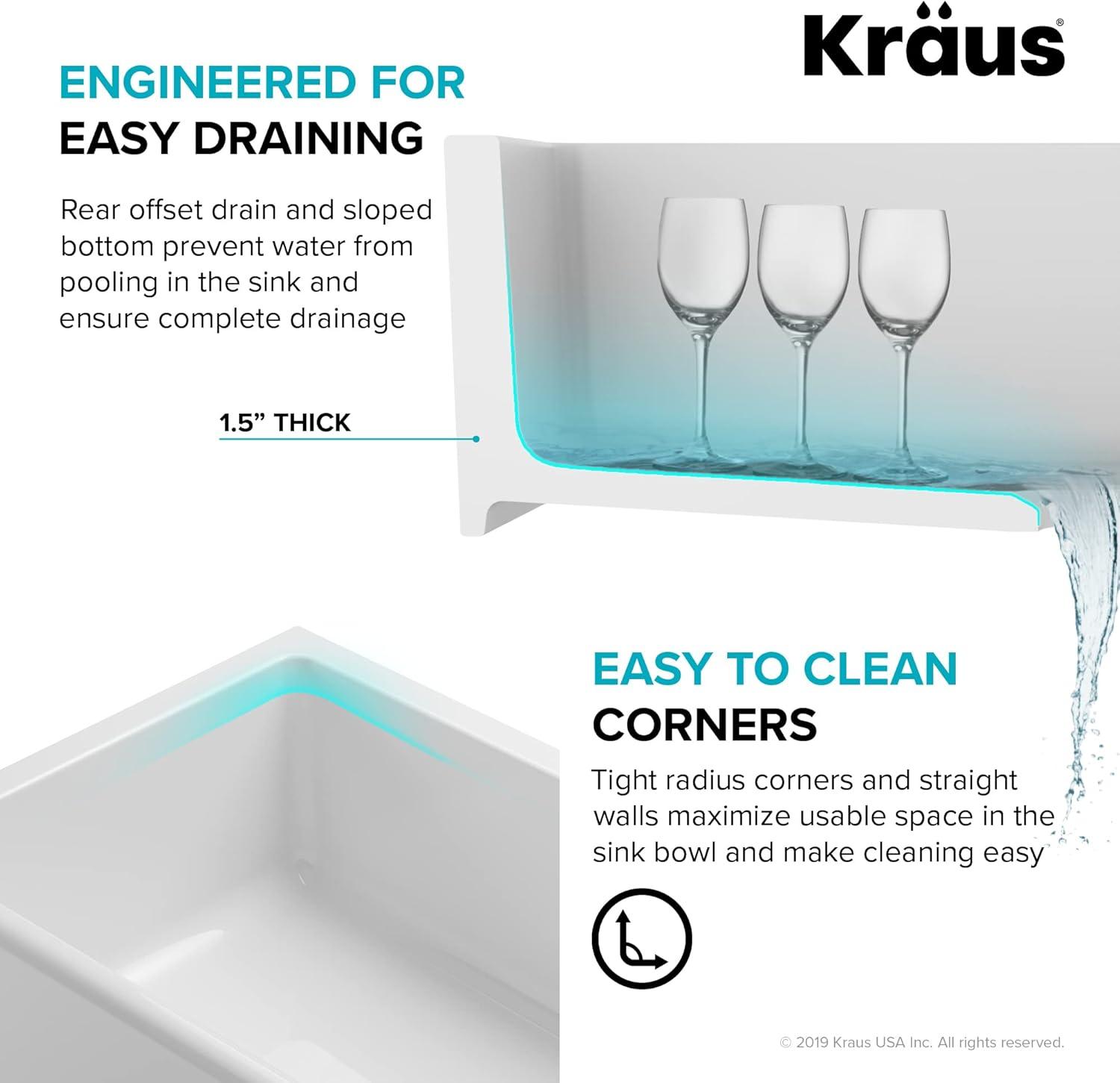 KRAUS Turino™ Reversible 33-inch L Fireclay Farmhouse Flat Apron Front Single Bowl Kitchen Sink with Bottom Grid