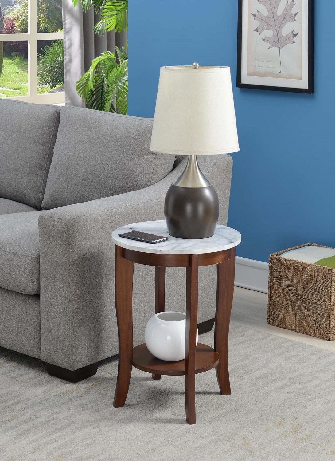 Heritage Elegance Round Wood End Table with Shelf in Espresso