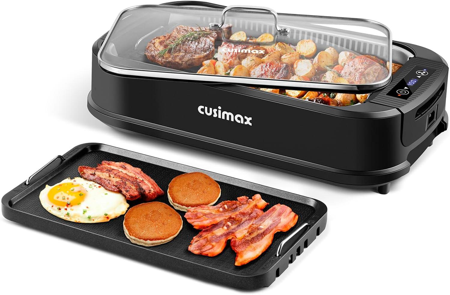 Cusimax Electric Portable Indoor Smokeless Grill, Double Plates (Black)