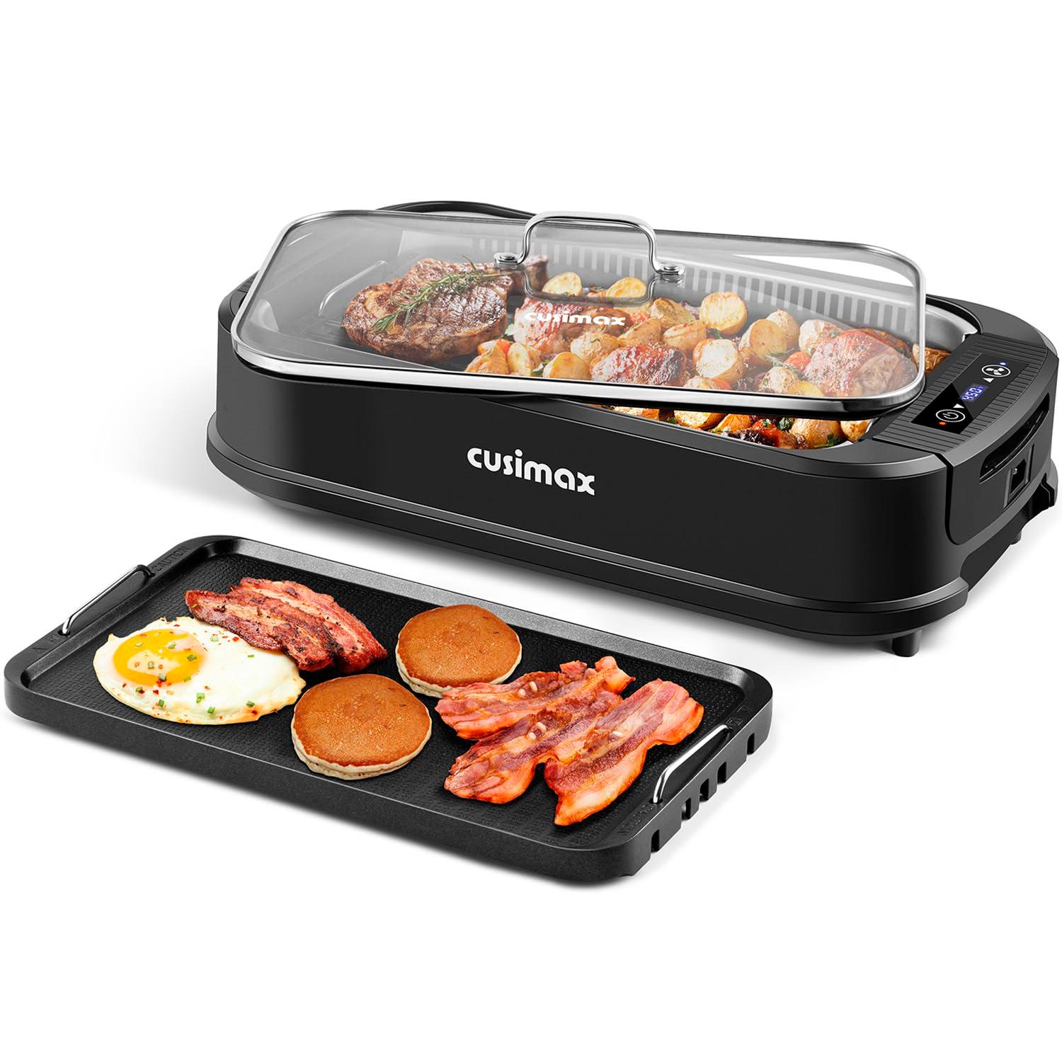 Cusimax Electric Portable Indoor Smokeless Grill, Double Plates (Black)
