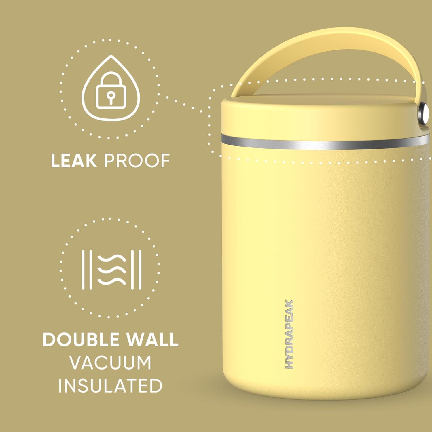 Hydrapeak 32 Oz Stainless Steel Vacuum Insulated Wide Mouth Leak-proof Thermos Food Jar For Hot And Cold, 10 Hours Hot 16 Hours Cold (Canary)