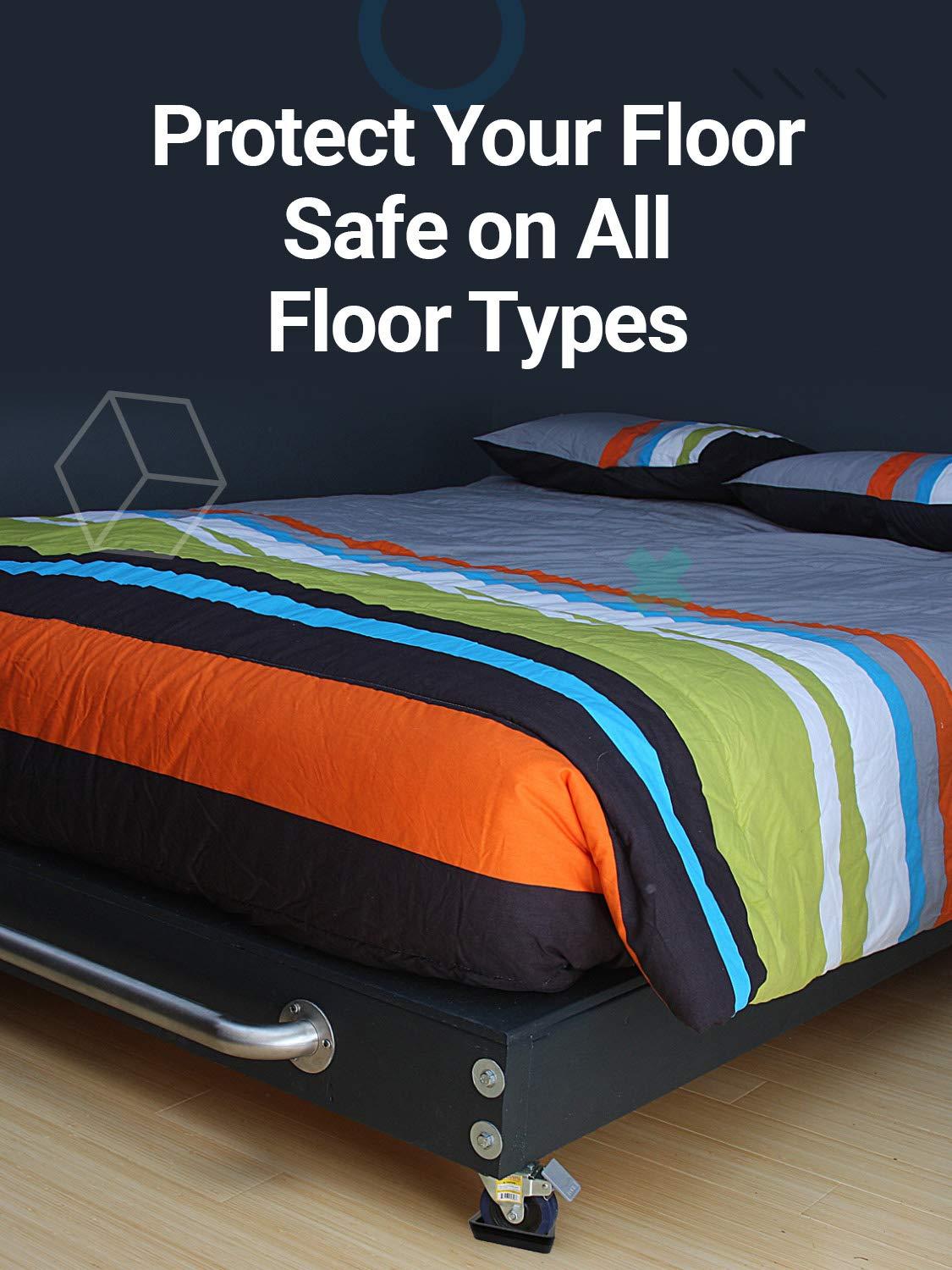 SlipToGrip 4-Pack Bed and Furniture Stoppers to Prevent Sliding - Wheel Stopper for Furniture and Bed Frame Wheel Stoppers - No Slip Stopper for Chairs, Desks, Sofas - Protects All Floors - Black