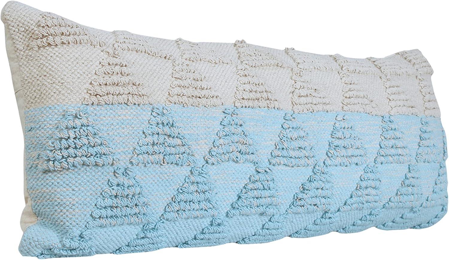 Ox Bay 14" x 36" Hand-Woven Blue/ White Geometric Organic Cotton Pillow Cover