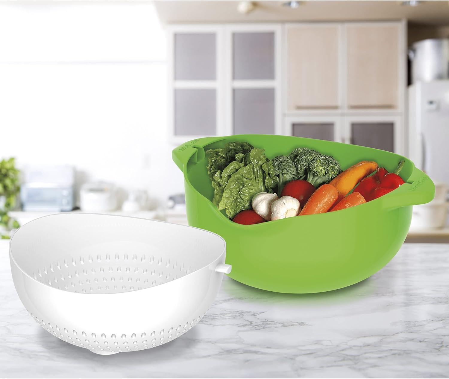 Green and White 5 Qt Swing Basket Colander