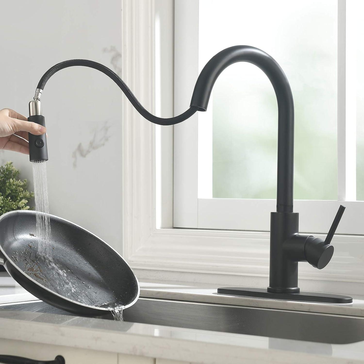 Matte Black Stainless Steel Pull-Down Kitchen Faucet