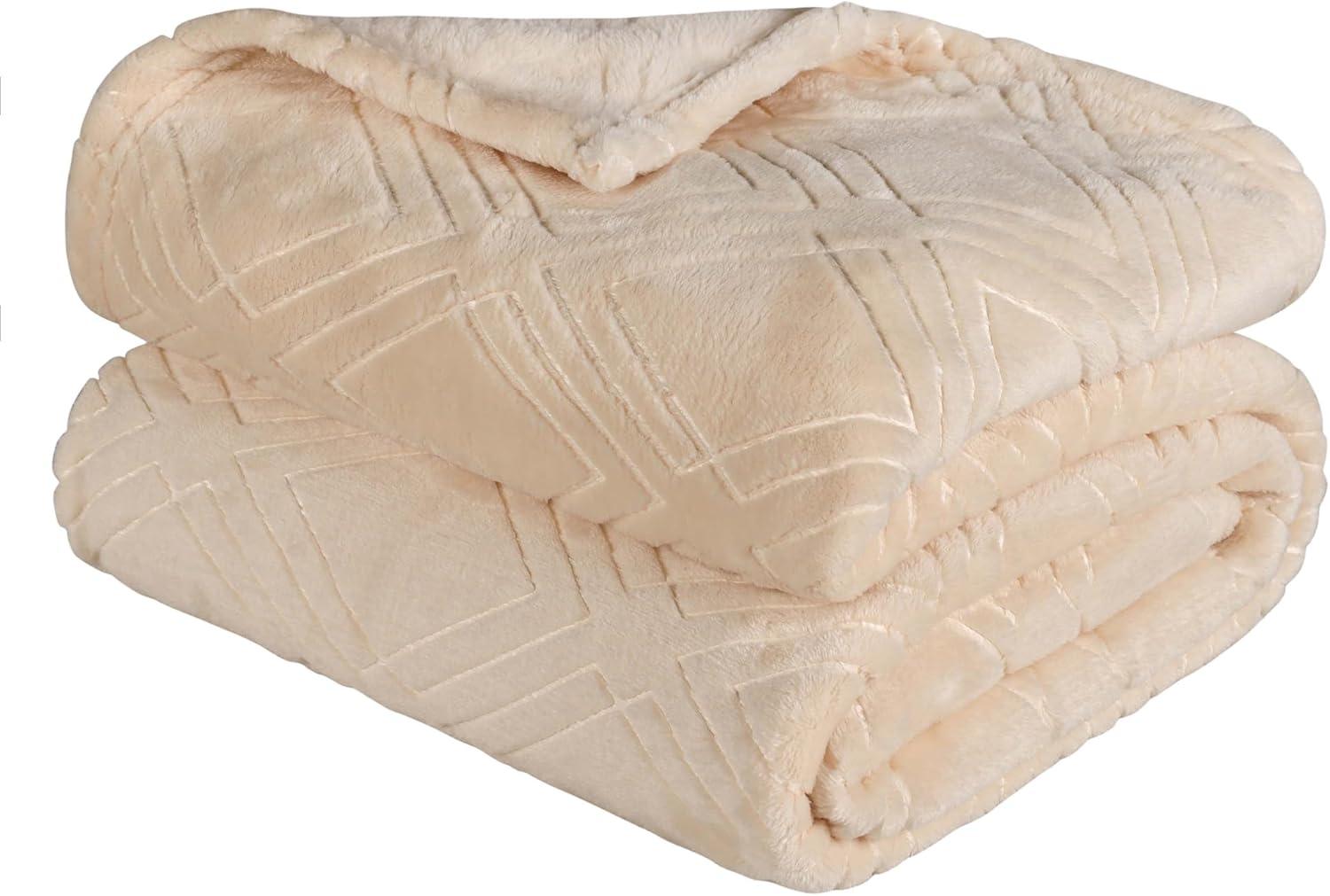 Superior Alaska Fleece Diamond Fluffy Blanket, King, Cream