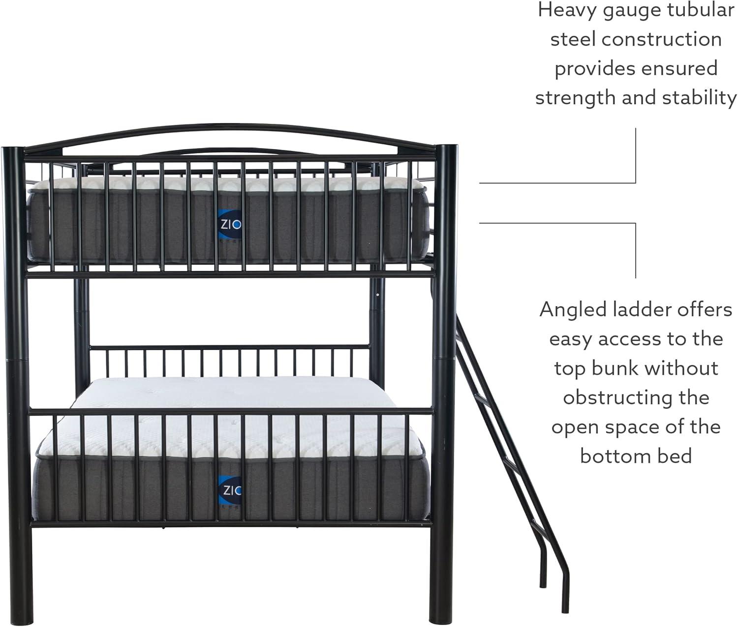 Sleek Black Metal Full Over Full Bunk Bed with Easy-Access Ladder