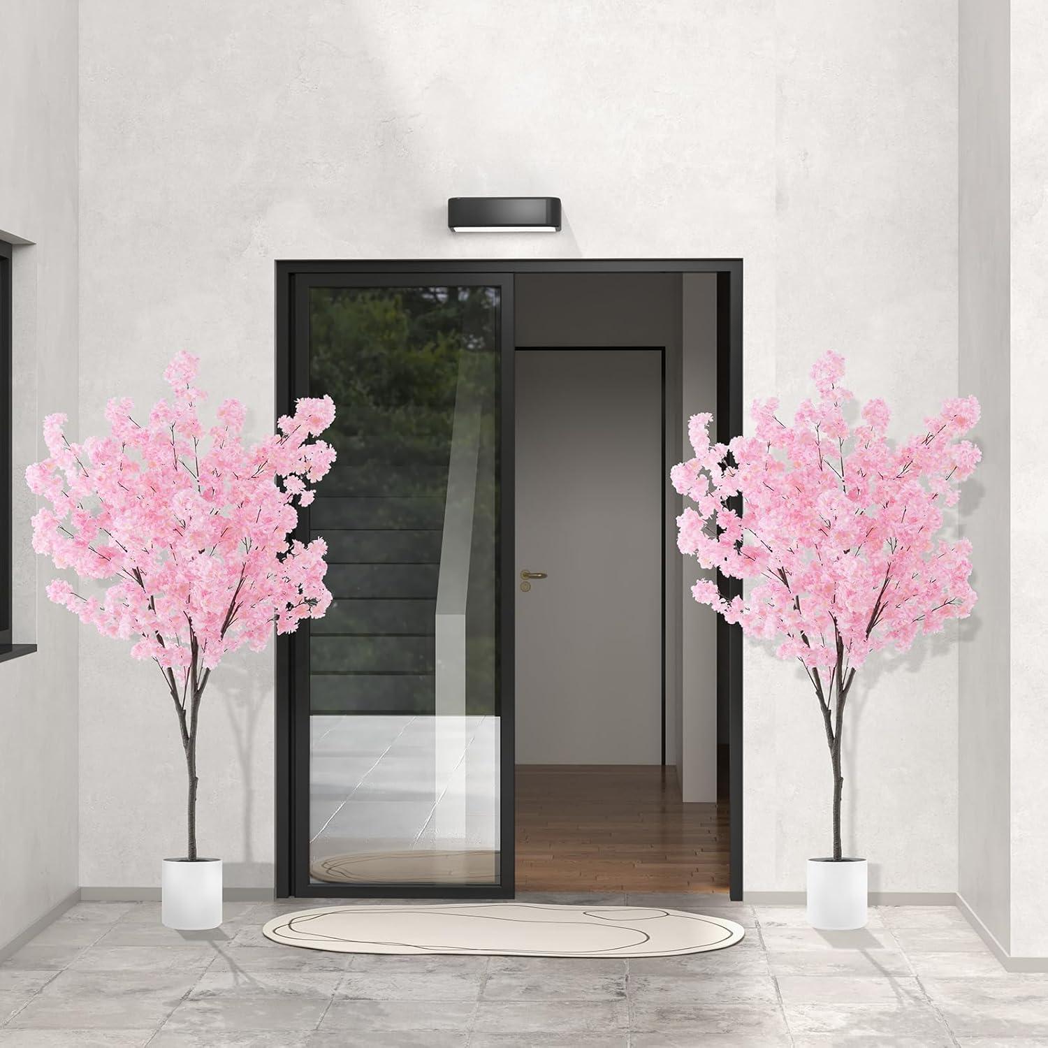 Spaco 6.5 FT Tall Artificial Cherry Blossom Tree with 1170 Pink Flowers, Artificial Cherry Blossom Tree with Stable Structure, Versatile Artificial Cherry Blossom Tree for Indoor and Outdoor, Pink