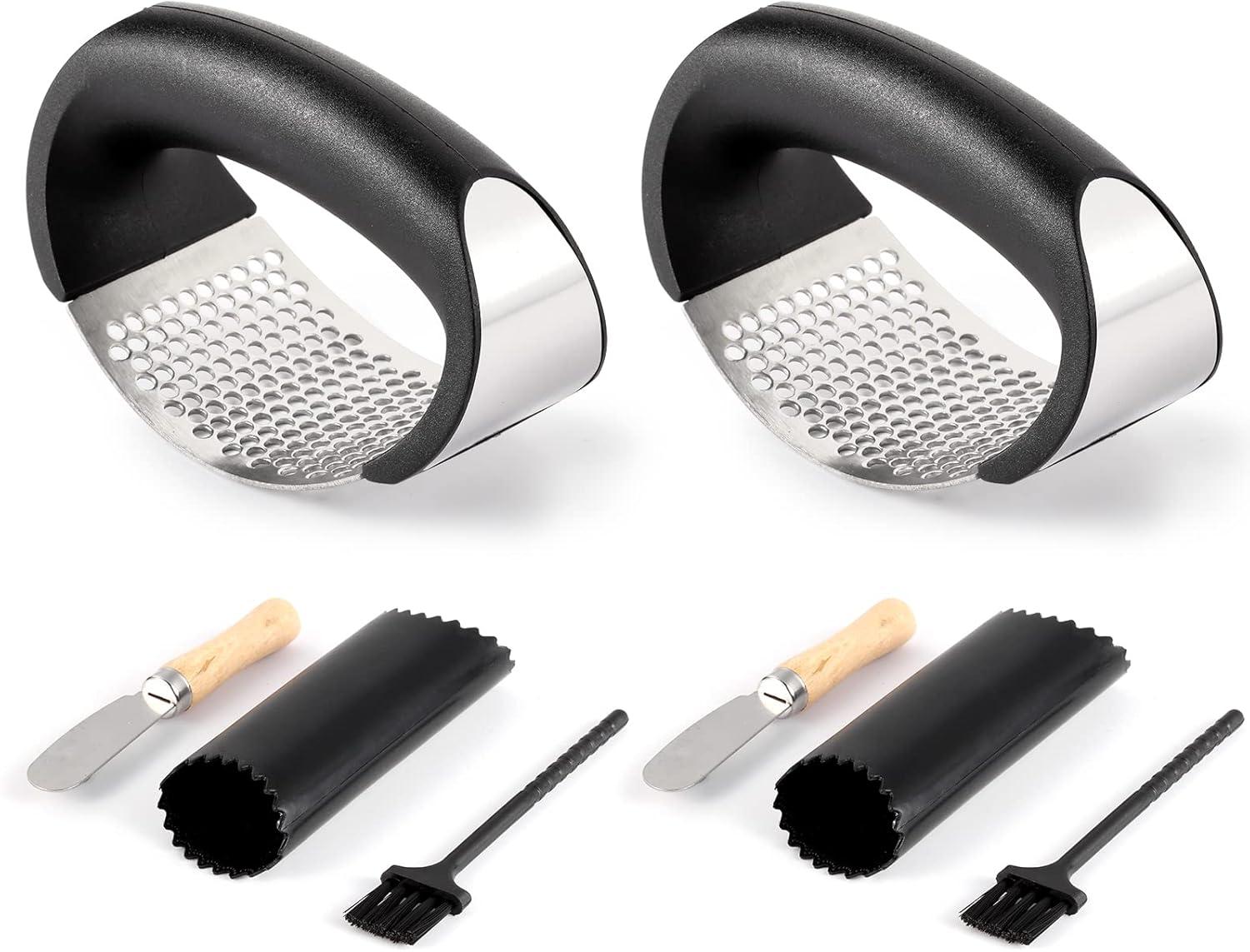 Stainless Steel Garlic Press Rocker Set with Peelers and Brushes