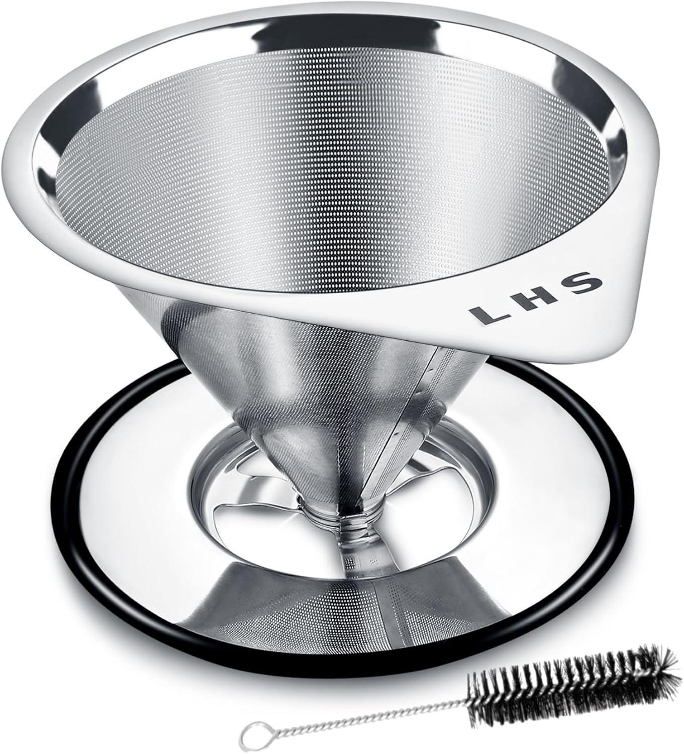 Stainless Steel Cone Pour Over Coffee Dripper with Brush