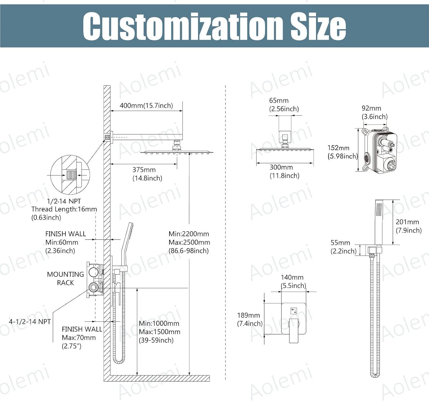 Shower system, 12" (approx. 30.5 cm) rain shower head and handheld spray bathroom shower unit with brass valve and wall trim kit Gold