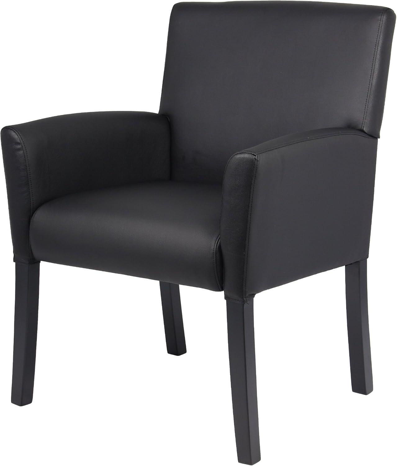 Executive Box Armchair Black - Boss Office Products: Ergonomic, Vinyl Upholstery, Wood Legs, Fixed Height