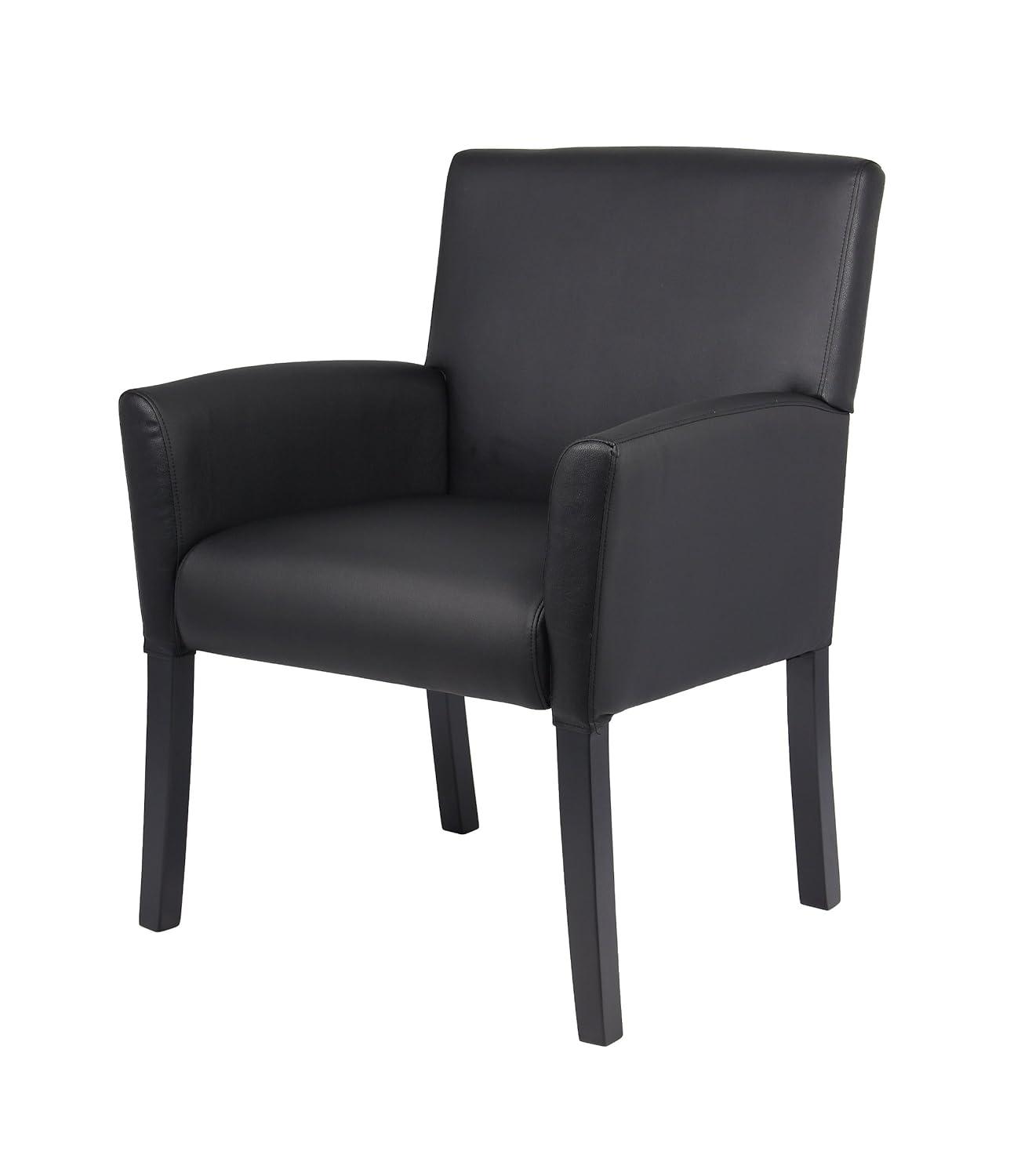 Executive Box Armchair Black - Boss Office Products: Ergonomic, Vinyl Upholstery, Wood Legs, Fixed Height