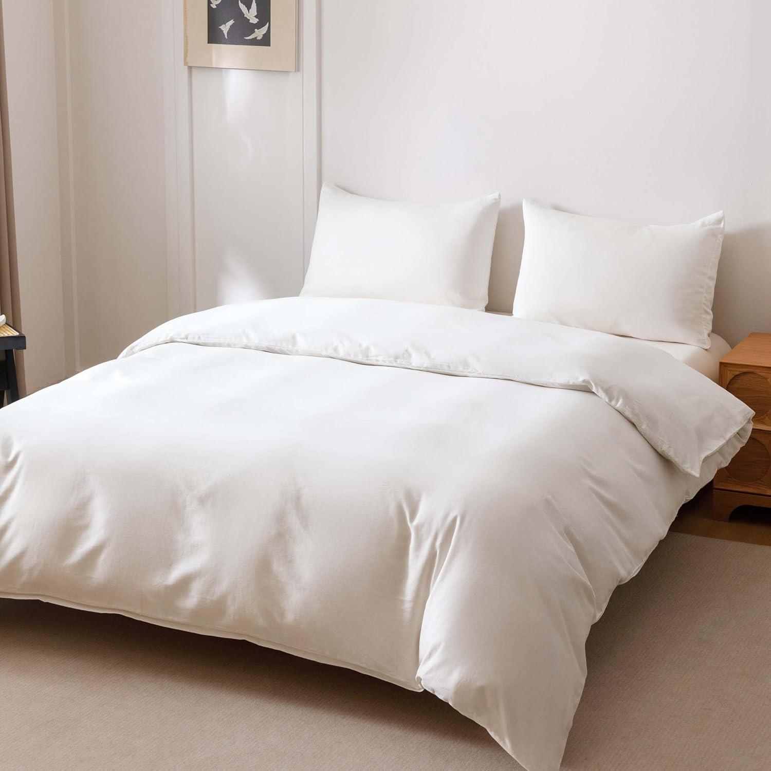 HeimenAogo Egyptian Cotton Duvet Cover Set King, Ultra Soft and Breathable Comforter Cover with Zipper Closure, High Thread Count Long Staple Cotton Blanket Cover 3pcs, Off-White