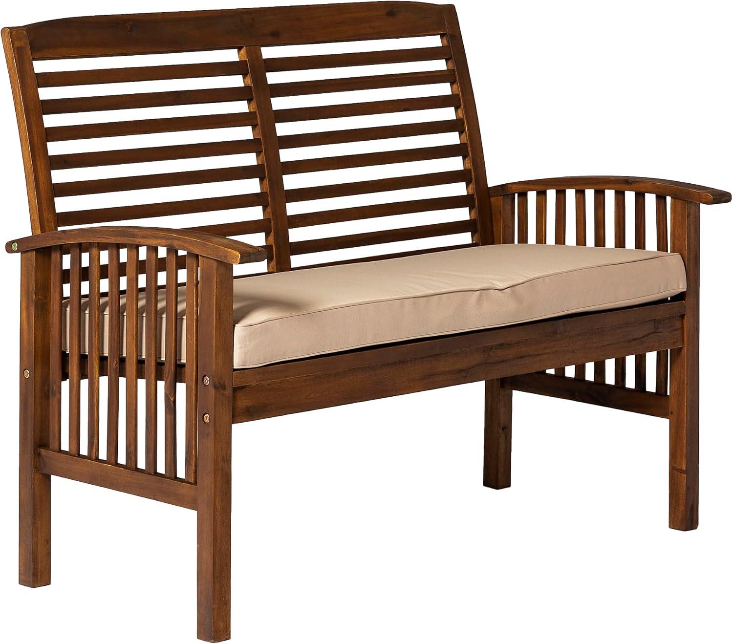 Dark Brown Acacia Wood Outdoor Loveseat with Cushion