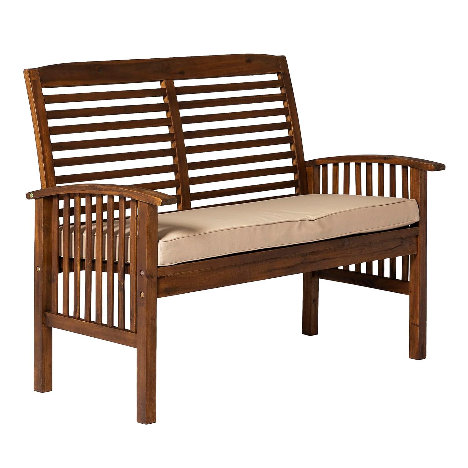 Walker Edison Rendezvous Modern Solid Acacia Wood Patio Loveseat with Cushions, 47 Inch, Dark Brown