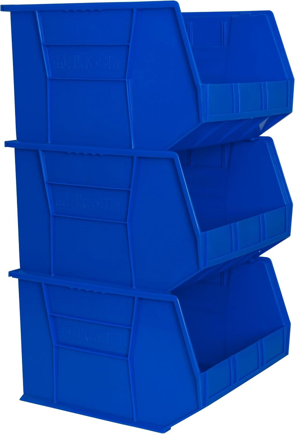 Akro-Mils Stackable Storage Bins, AkroBins 30270 Stacking Organizer, 18"x16"x11", Blue, 3-Pack